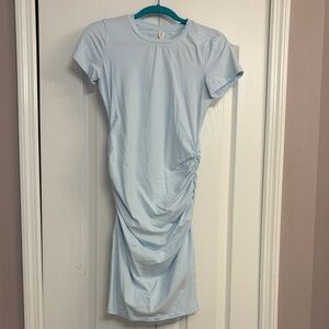 Chic Light Blue Ruched Midi Dress